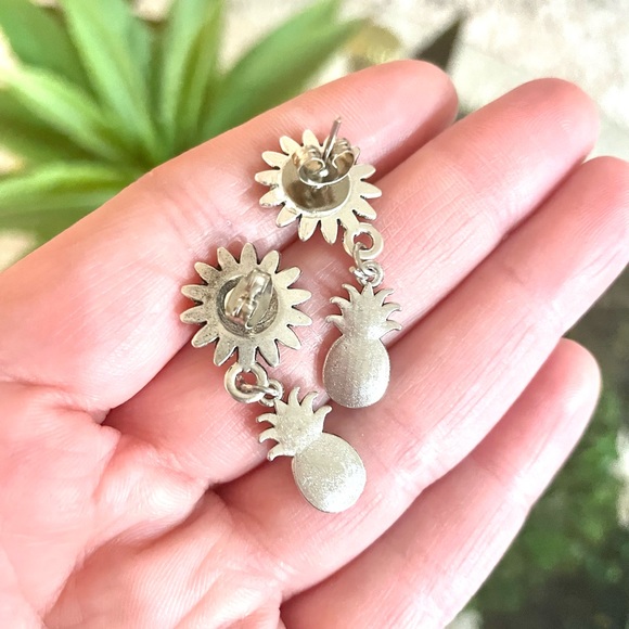 Silver Floral Pineapple Earrings - Picture 4 of 4